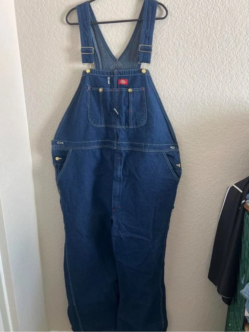 Dickies Men's Navy Blue Relaxed Denim Overalls